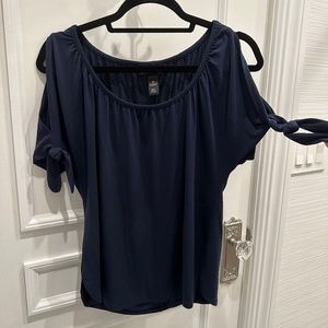 INC cold shoulder short sleeve top navy blue